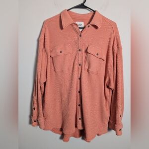 Aerie Shirt LumberJane Waffle Knit Oversize Thermal Button Shacket Orange Sz S